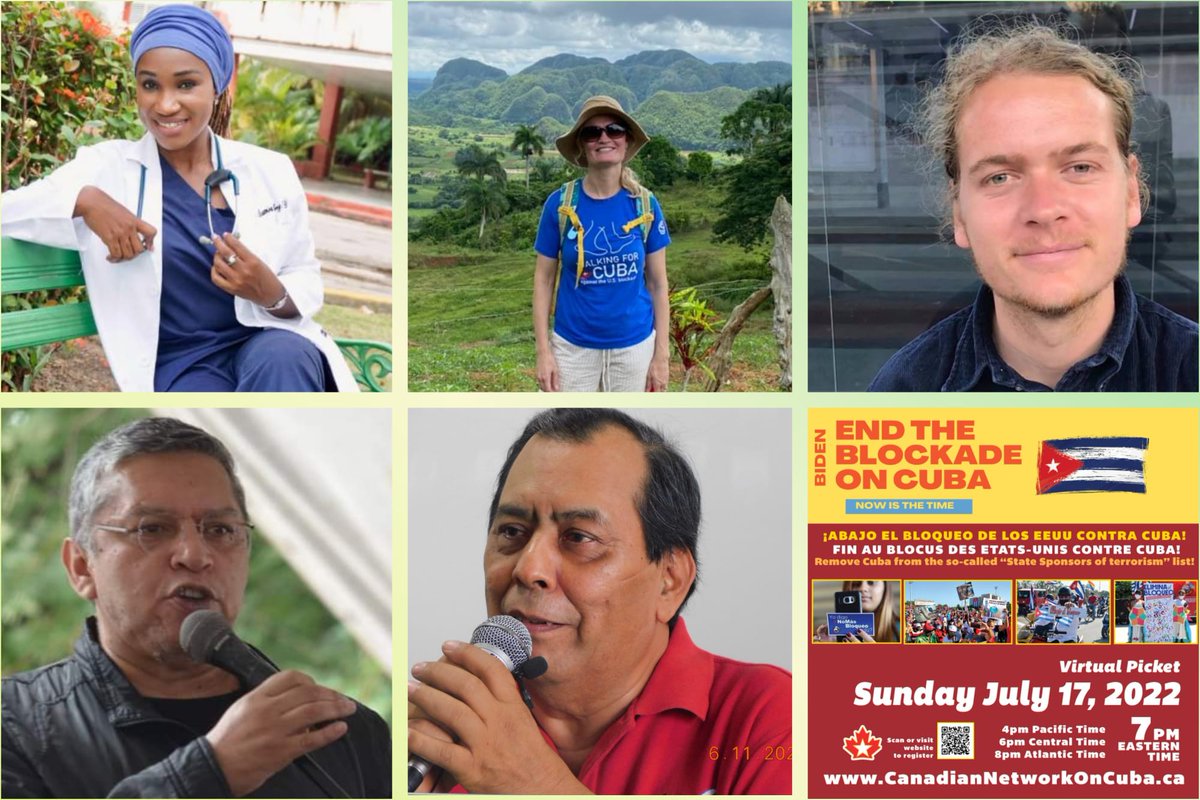 cdnntwrkoncuba's tweet photo. July 17, Monthly Virtual Picket against the U.S. Blockade on #Cuba w/ ADAM MAYERS @SthCrossBrigade, NINA GONZALEZ (Ireland), DR. SAMIRA ADDREY @addrey_m @ifcop4p, FAUSTO TORRES (Nicaragua), and HUMBERTO MONTES DE OCA LUNA (Mexico). Register for Zoom: https://t.co/cqcvSHJzY3 https://t.co/43Dash0csr