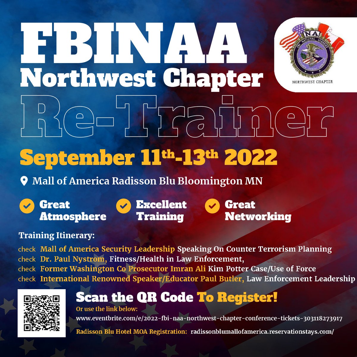 Hey <a href="/FBINAAQuantico/">FBINAA, Inc.</a> members, and any active law enforcement personnel, join us at the Northwest Chapter Conference in September. It'll be educational AND entertaining!