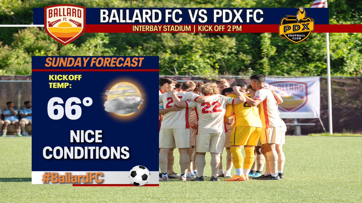 ErinMayovsky's tweet photo. Hey @GoBallardFC here's a peek at your Sunday game day forecast!
Conditions look just right for the match against @pdxfootbalclub
Kick off set for 2pm at #InterbayStadium
#GoBallardFC #FOX13 https://t.co/Mp9AmOeJY7