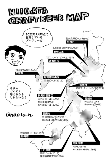 新潟県内のクラフトビール醸造所マップできたわよ 