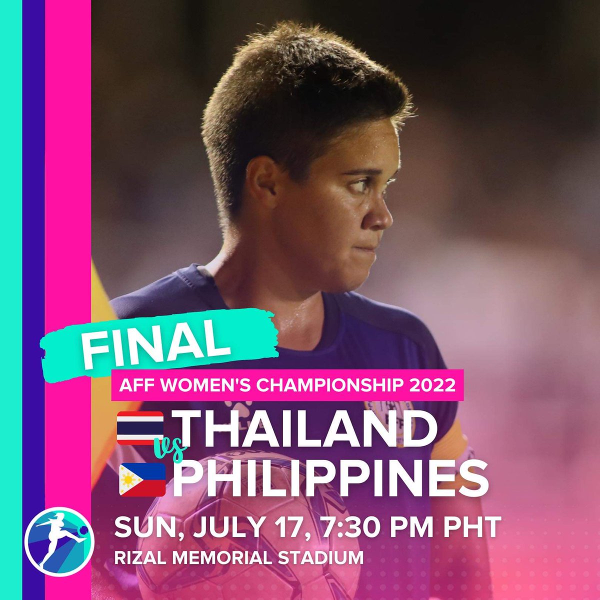 Finals of the AFF Women’s Championship. Thailand vs Philippines. Take a deep breath and say that with us a few more times. Our girls have finally made it here, now let’s show them we’ve got their backs. Sumuporta at mag-ingay, Pilipinas. Panahon natin ‘to. 

#AFFWomens2022