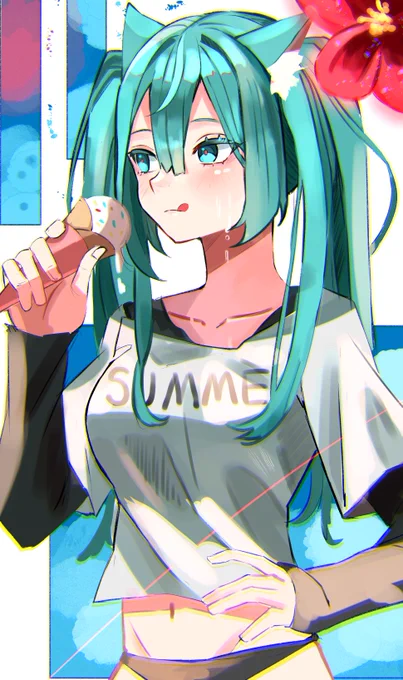 初音ミク「暑いね」#イラスト #初音ミクイラスト 