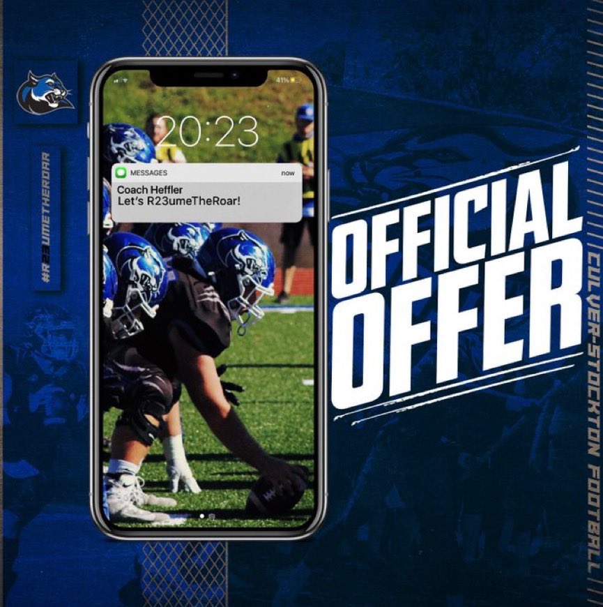 I am excited to announce that I have received my 1st offer to play for Culver-Stockton College! Thank you @Coach_Heffler for this opportunity! #RestoreTheRoar 🔵⚪️ @JohnMontali @eb_winston @CoachSorahan @MittenChad @albert_tejero @JsonCarter