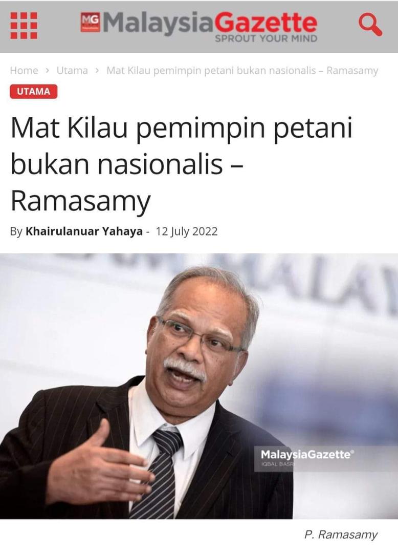 Jangan buta prinsip demi kelompok kecil kamu wahai P. Ramasami. Mat Kilau anti-penjajah dan anti-kezaliman dan anti-pembelot, sepatutnya rakyat Malaysia sokong prinsip ini melawan penjajahan baru kleptokrat dan pembelot mandat rakyat!