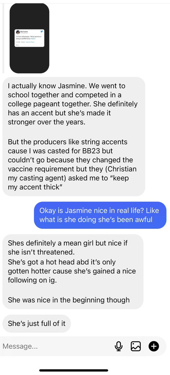 ravenbegg4rtch's tweet photo. So Jasmine and I have a mutual friend. Here’s what she had to say #bb24 https://t.co/1nDGE0R7Iv