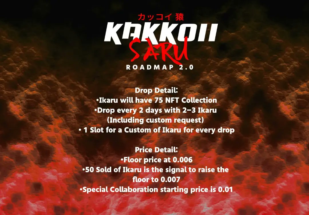 [ROADMAP 2.0 "VIOLENCE"]
🚨ANNOUNCEMENT 🚨

As you can see, here's the details regarding the drop on Ikaru. 

This is our first Tweet! 

#nft #nfts #nftartist #nftcommunity #nftcollector #nftdrop #nftart #nftgallery #NFTcollectible #nftcollectors #nftartwork #nftcollection