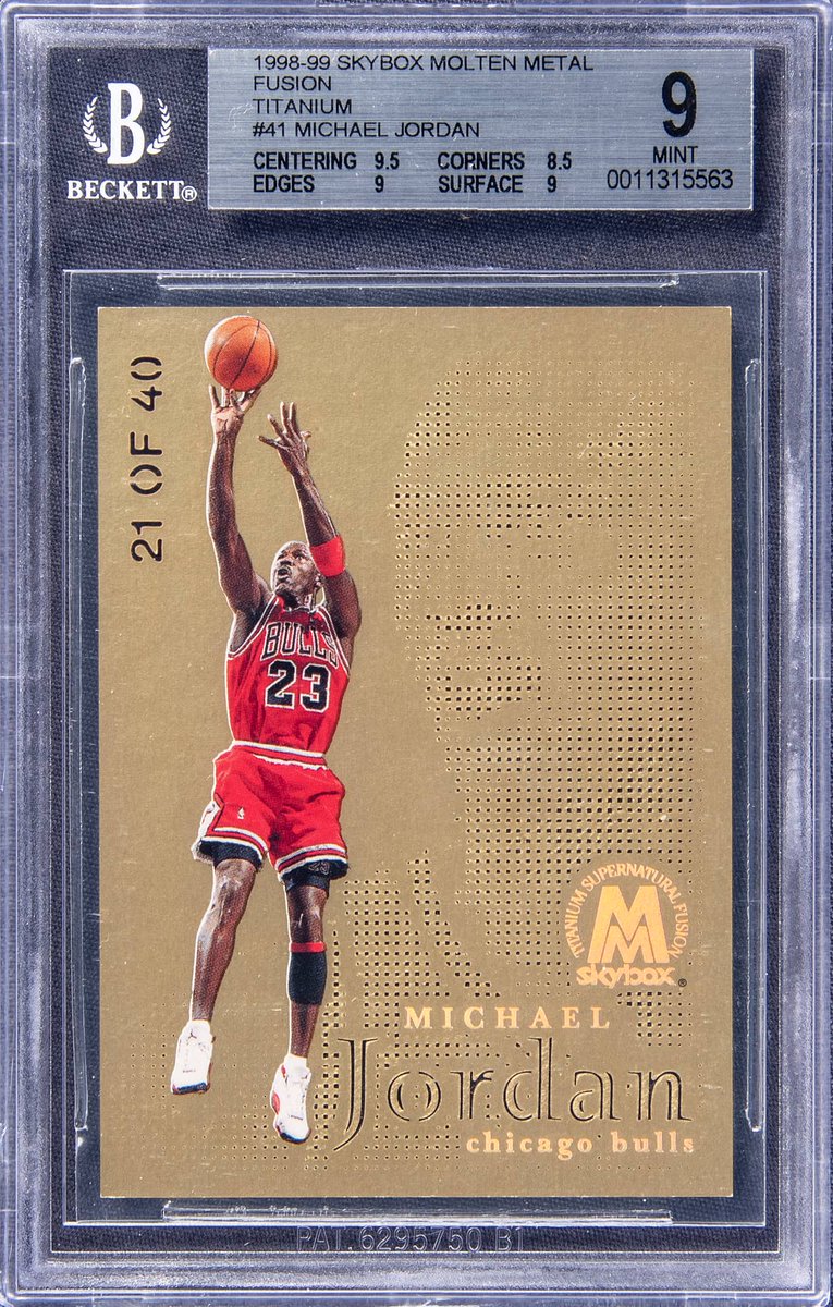 GoldinCo's tweet photo. FINAL:
🏀 1998-99 SkyBox Molten Metal Fusion Titanium #41F Michael Jordan (#21/40) – BGS MINT 9: $216,000 🏀
🏀 1986-87 Fleer #57 Michael Jordan Rookie Card – PSA GEM MT 10: $204,000 🏀
>> https://t.co/zMpqN9FJbg << https://t.co/7Kw1adeiHk