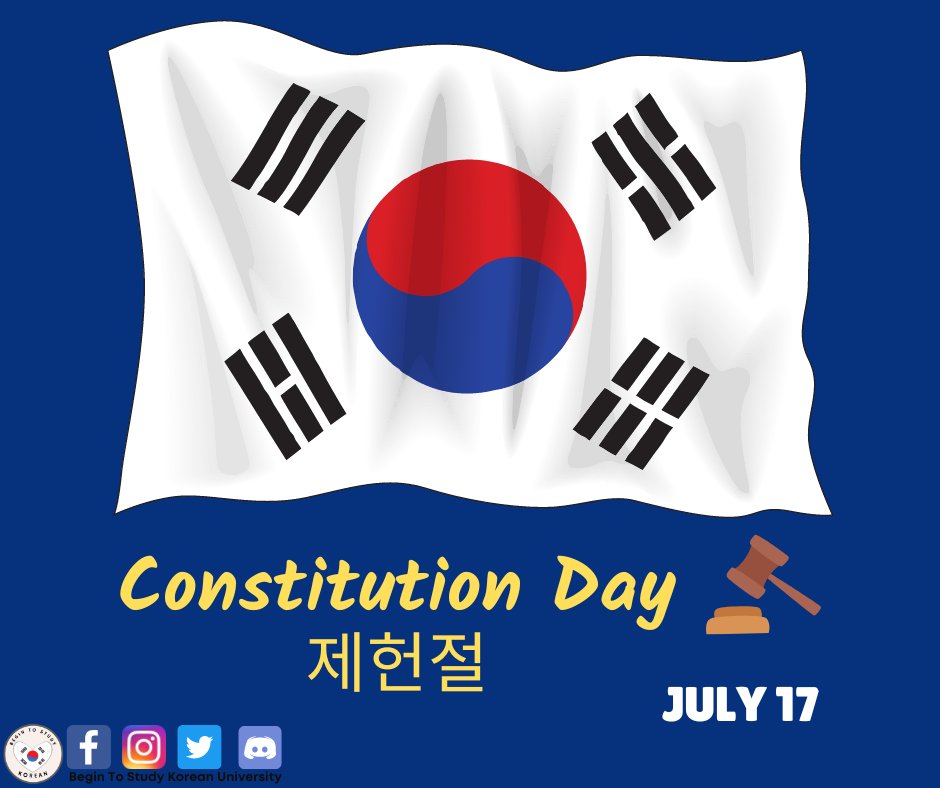Constitution Day 제헌절 is a national day of celebration in South Korea, celebrated every 17th of July to commemorate the creation of the Constitution of the Republic of Korea. On this day, citizens hang national flags. 

nationaltoday.com/korean-constit…