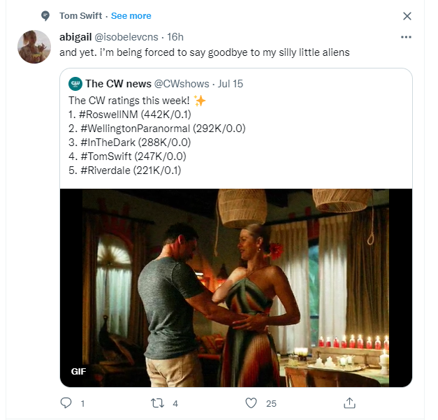 jjaxtweets's tweet image. And literally above this response is this.  I only know of one T Sw1ft and it ain't Tom, and I've literally only ever heard of one of these shows. #BrokenAlgorithm