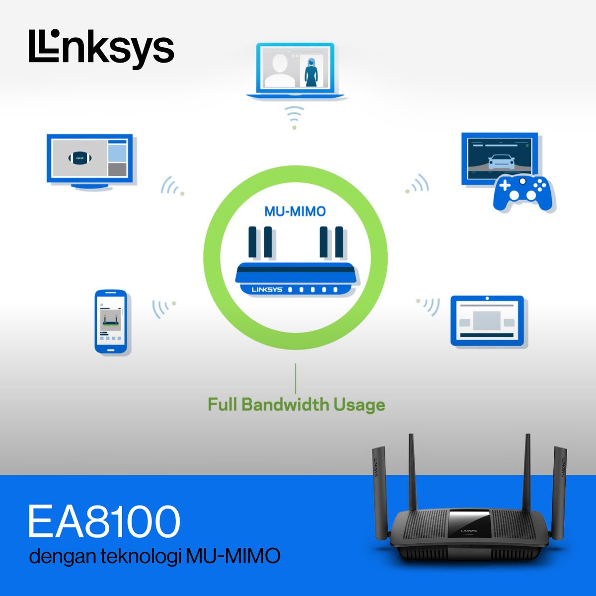 Linksys EA8100 dilengkapi dengan teknologi MU-MIMO, sehingga seluruh keluarga dapat menikmati streaming film 4K, game online, dan banyak lagi, secara bersamaan tanpa perlu khawatir koneksi melambat.

#Linksys #LinksysID #LinksysIndonesia #LinksysEA8100 #EA8100 #WirelessRouter
