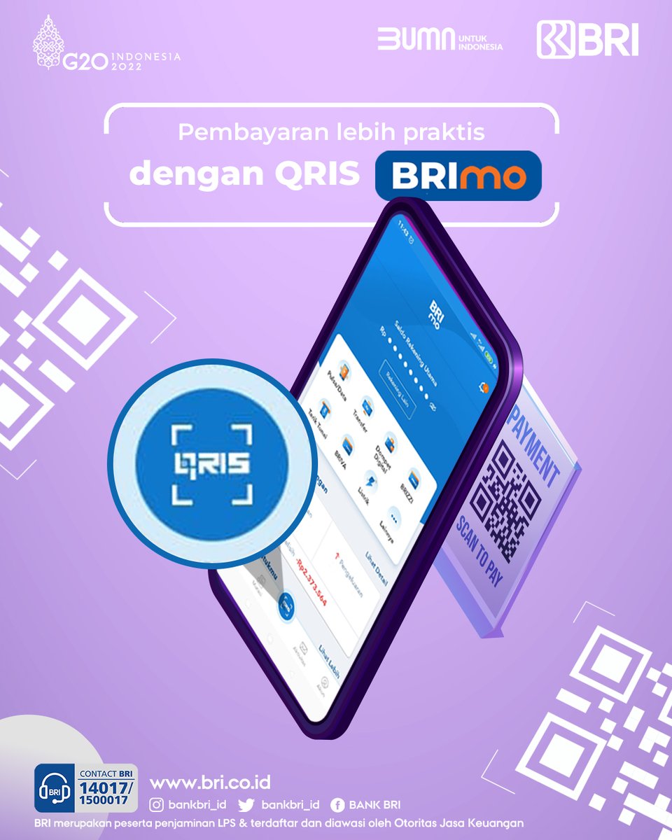 kontakBRI's tweet photo. Sobat BRI. Dukung transaksi Cashless dengan melakukan pembayaran melalui QRIS. Transaksi lebih mudah karena bisa langsung Scan melalui aplikasi BRImo lho. Selamat mencoba, sehat dan sukses selalu ya.

#BRIEdukasi https://t.co/OM3Y1SYWtv