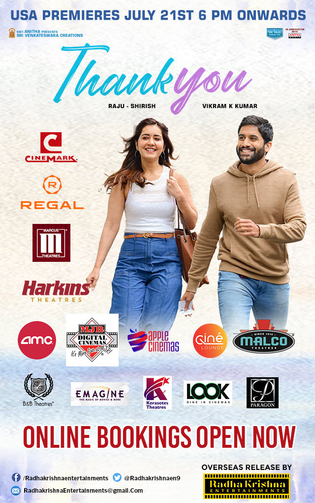 FilmyCornNews's tweet photo. Online Booking open in many chain theatres…go grab your One.
USA premiers from 21st July

overseas by @Radhakrishnaen9 

@Vikram_K_Kumar @MusicThaman @pcsreeram @chay_akkineni 
@RaashiiKhanna_
@BvsRavi #MalvikaNair @avika_n_joy @SaiSushanthR @SVC_official ⁦@adityamusic⁩ https://t.co/1rVjeDVP2D