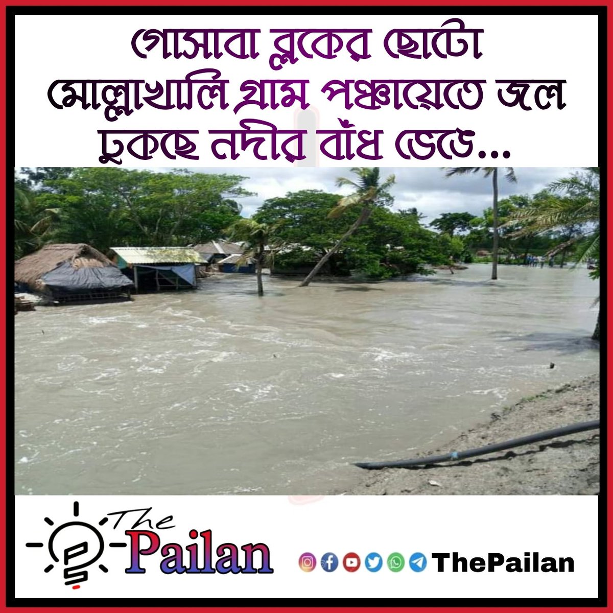thepailan's tweet photo. নদী বাঁধ ভেঙে জল ডুকছে সুন্দরবনের বিস্তীর্ণ এলাকায়

#thepailan #SundarbanNews #gosaba https://t.co/mPgFURNLfv