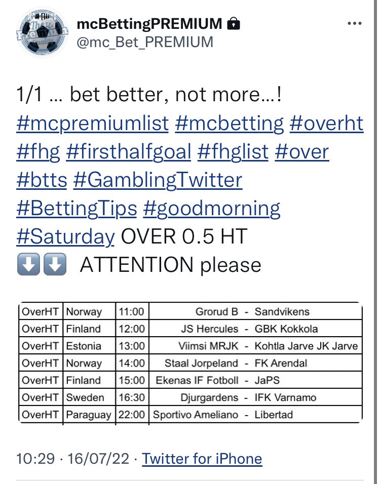 BettingMc's tweet photo. Yesterday 7 out of 7! #mcpremiumlist
β
β
β
β
β
β
β
ππ¨π¦π π’π§ @mc_Bet_PREMIUM, ππβ¬ π¨π§π ππ’π¦π (ππ¨π« π₯π’ππ). ππ« π βοΈ ππ¨π« ππ πππ²π¬. https://t.co/oo4Hr8JovG
#mcbetting #overHT #BetBetterNotMore #GamblingTwitter #bettingtips https://t.co/VLCVywFs78