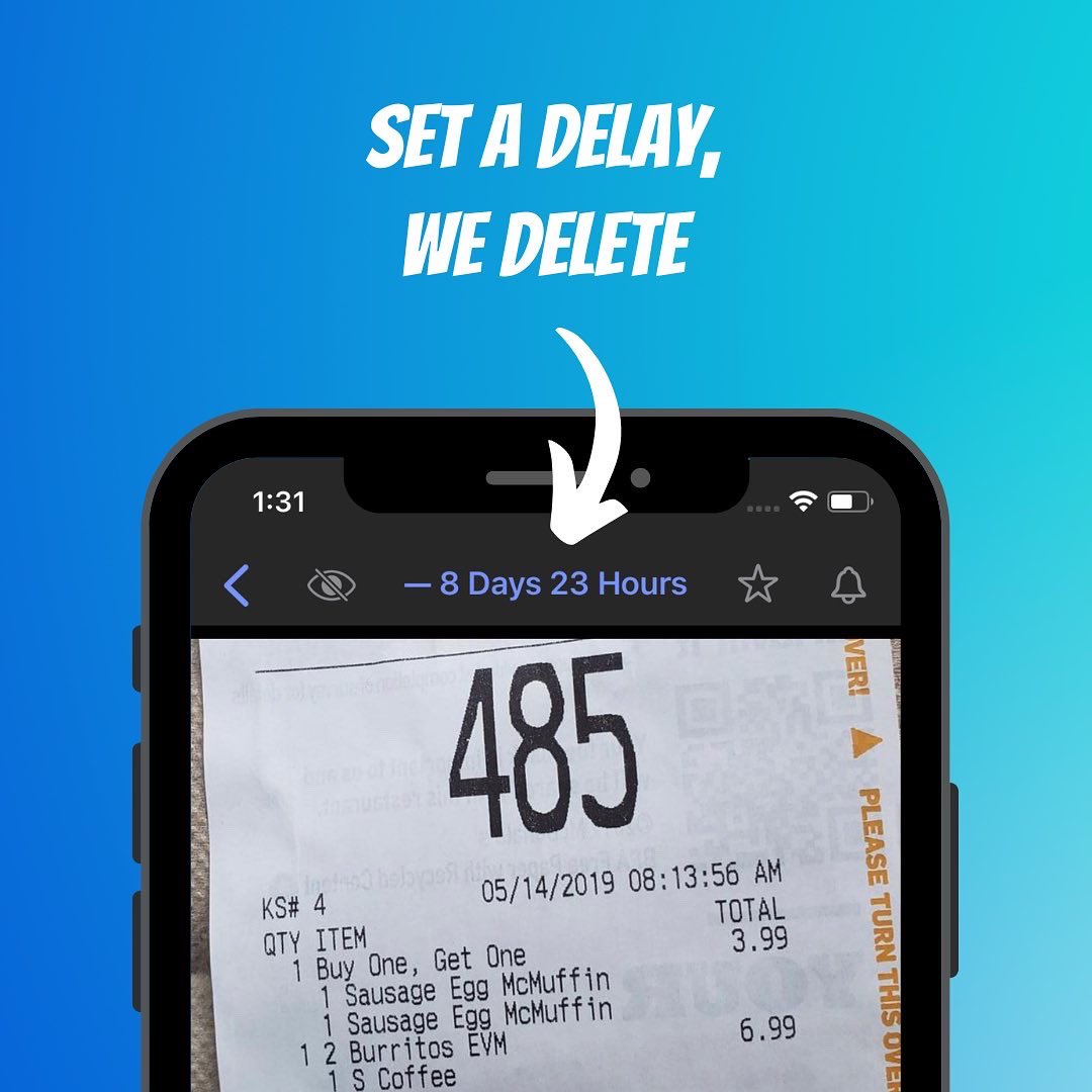 DelayteApp's tweet photo. Never go back through your phone to delete those old expense receipts again. Keep them in Delayte and after the direct deposit hits, they’ll delete themselves. https://t.co/5e4lcm90tg