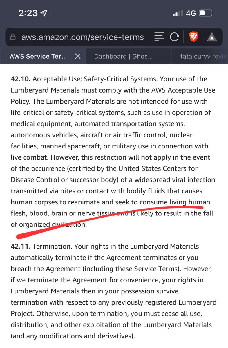 AWS's Terms of Service covers zombie apocalypse:

aws.amazon.com/service-terms/