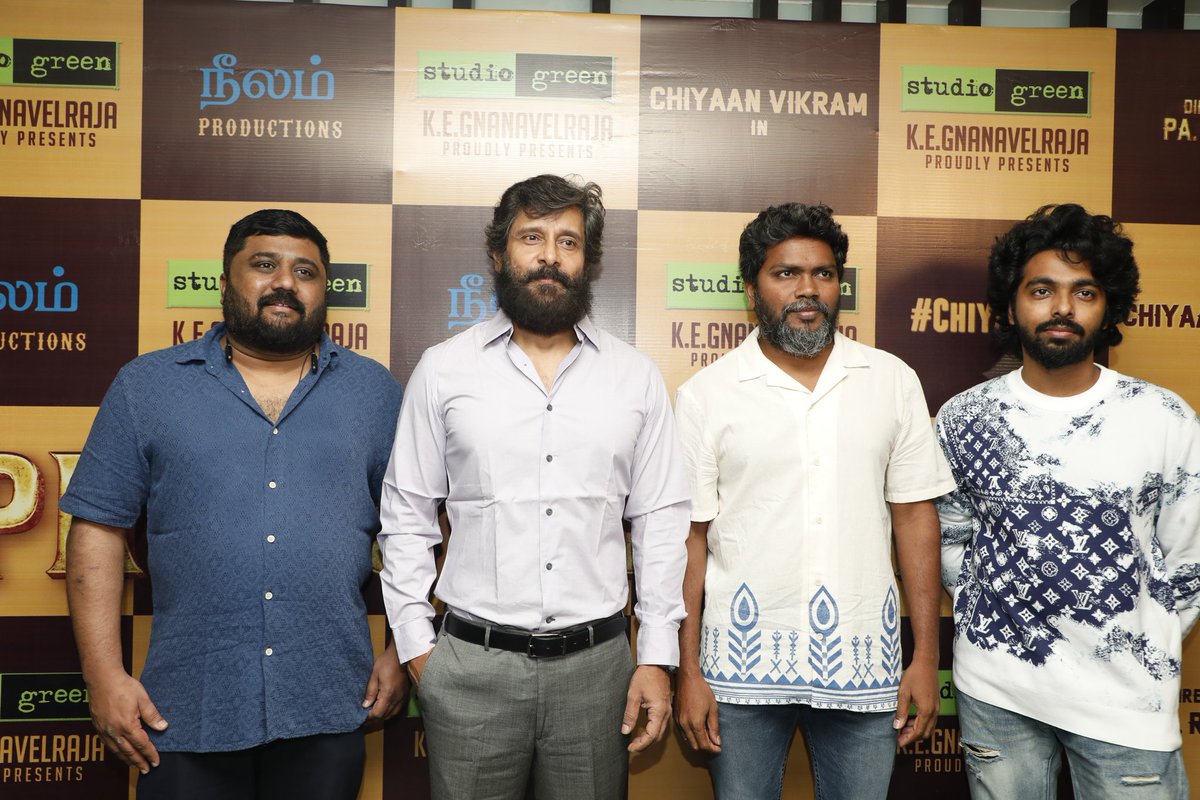 officialneelam's tweet photo. Great beginnings!

Our @beemji with #ChiyaanVikram, @kegvraja and @gvprakash at the Pooja ceremony of #Chiyaan61 yesterday!

#Chiyaan61Pooja 

@studiogreen2 @kishorkumardop @Lovekeegam @EditorSelva @moorthy_artdir @anbariv @iamSandy_Off @KaviKabilan2 @TherukuralArivu https://t.co/BZIyLOFafG