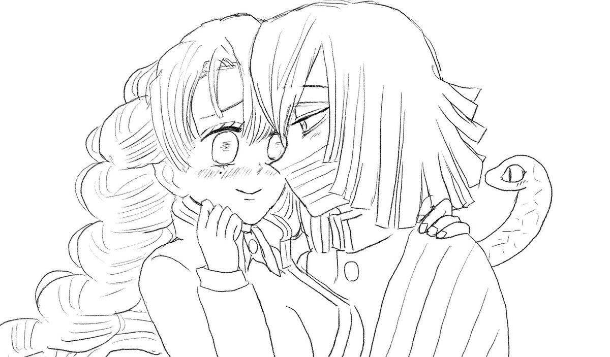 描きかけなんですけど なんか 幸せそうな🐍🍡だなあと…☺️ 