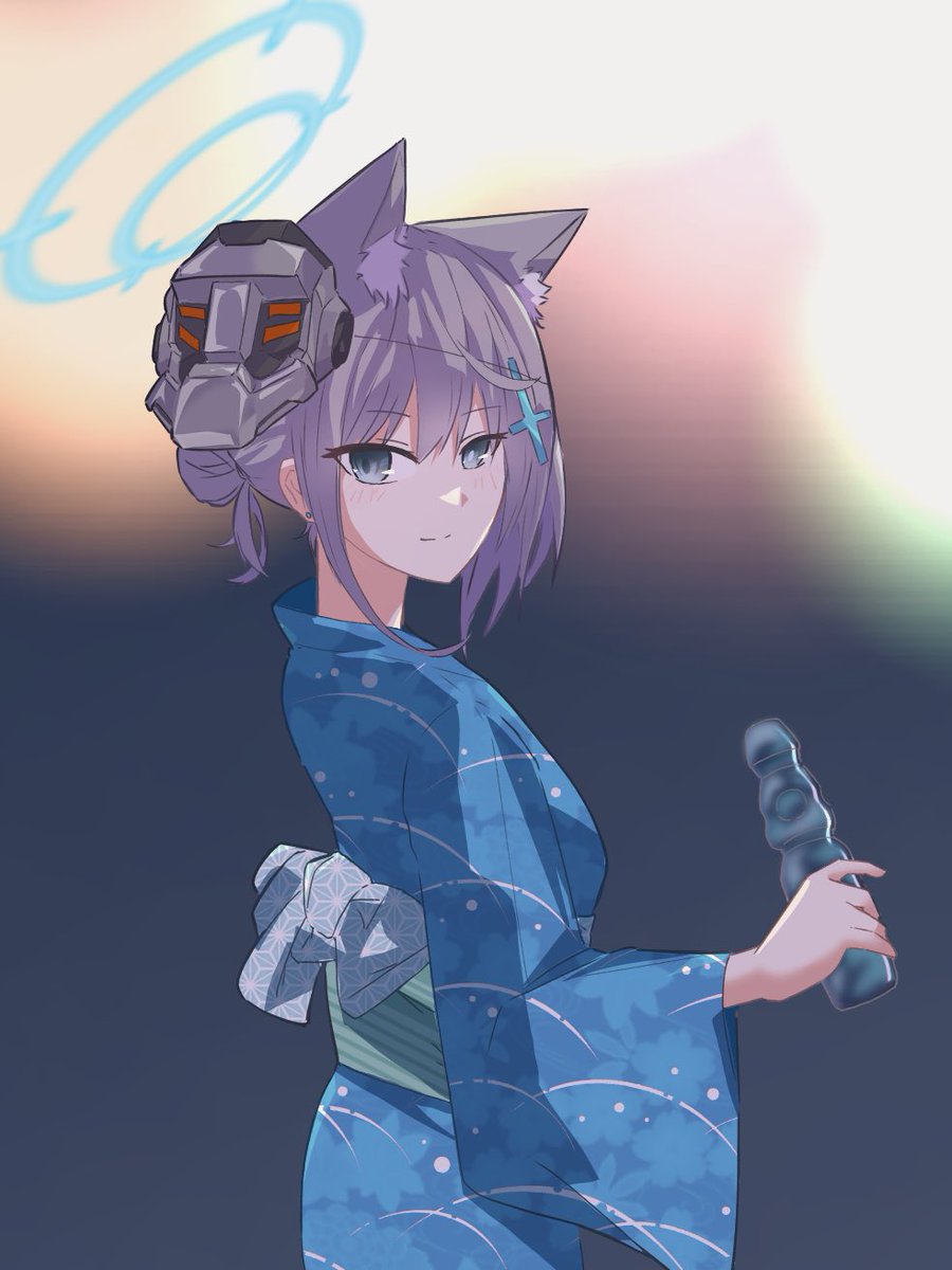 shiroko (blue archive) 1girl animal ears japanese clothes halo mask solo kimono  illustration images