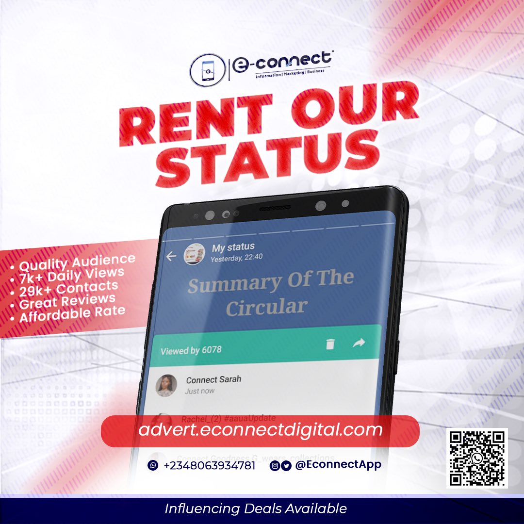 EconnectApp's tweet photo. Ou'dit»: Audience
7k+ Daily Views
29k+ Contacts
Great Reviews
Affordable Rate
#OsunDecides #Inconclusive #PDPIsWinning #Adeleke #davido #OsunDecides2022 https://t.co/G2DdrML6gm