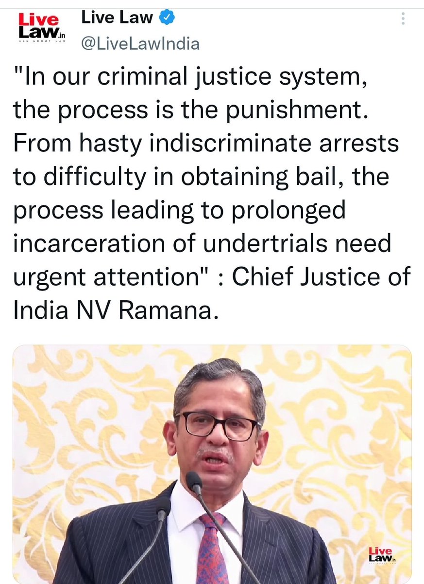 oma_salam's tweet photo. Accurately said. Arbitrary arrests and prolonged detentions constitute the worst manace to our criminal justice system. Let's up hope that Honourable CJI will use his powers to alter the situation. https://t.co/GO9zQhbPTn