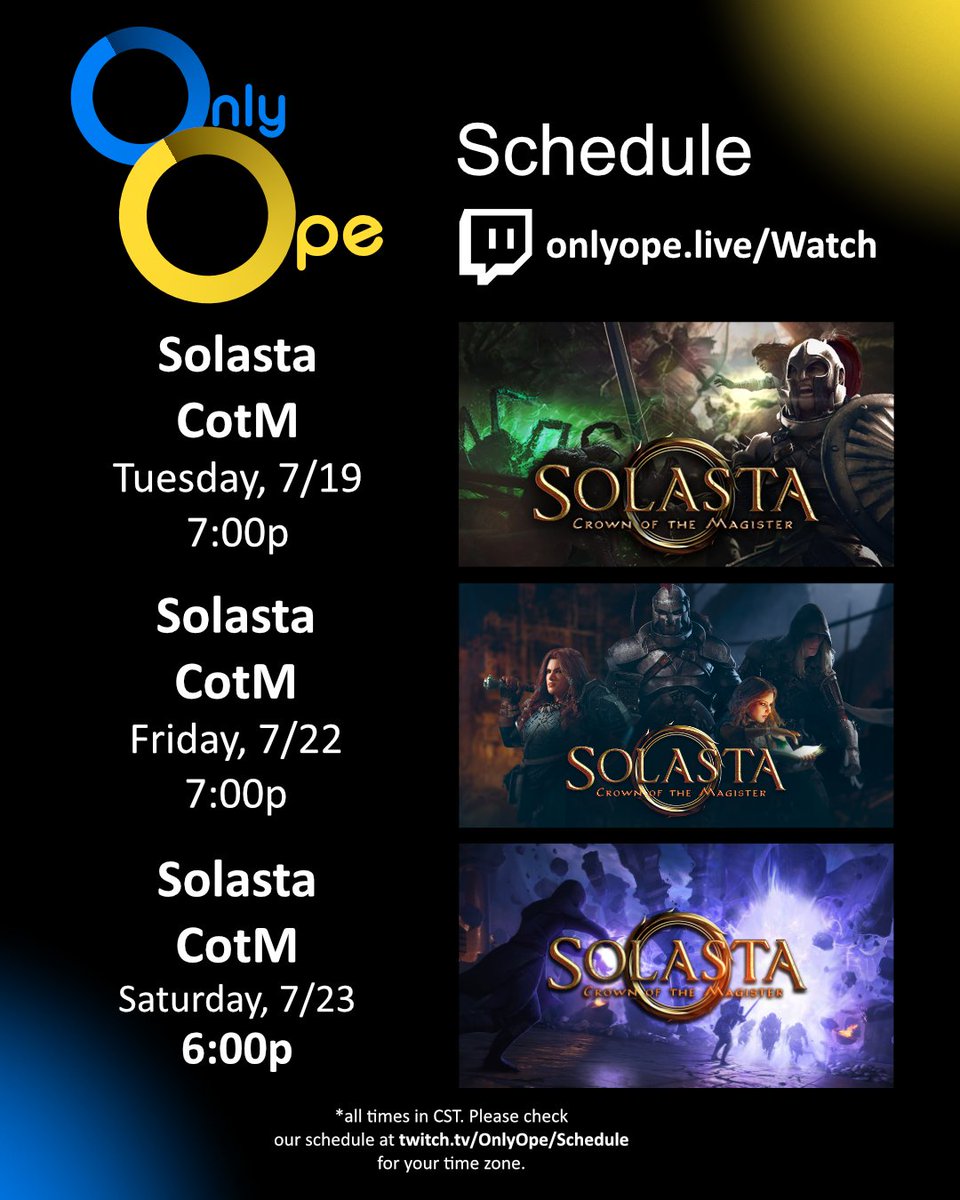 OfficialOnlyOpe's tweet photo. Schedule time!
No surprise here. We ❤️ Solasta.

https://t.co/dhhFNxGPyP

#OnlyOpe #dnd #Solasta #solastacrownofthemagister #dnd5e https://t.co/ZOsFaXw6On