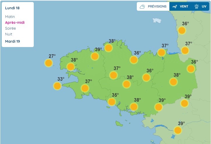 lifeloops's tweet photo. Où est mon climat breton favori ??
Aussi chaud à Tarbes qu'à Brest !!
#Bretagne #Finistere #meteo #canicule https://t.co/tl91KoDcgy