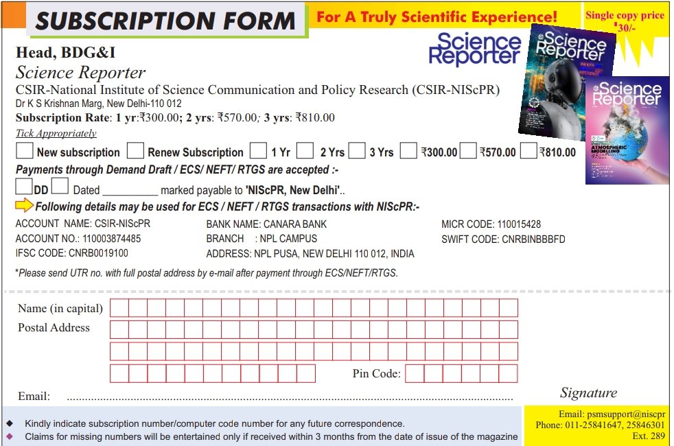 @bp_kindred @CSIR_NIScPR @CSIR_IND @ScienceReporte1 Printing not yet restarted, to begin soon. Subscription gives access to online issues. Subscription details in attached pic. For details please write to psmsupport@niscpr.res.in.
@MukeshAPund @DrKanikaMalik1