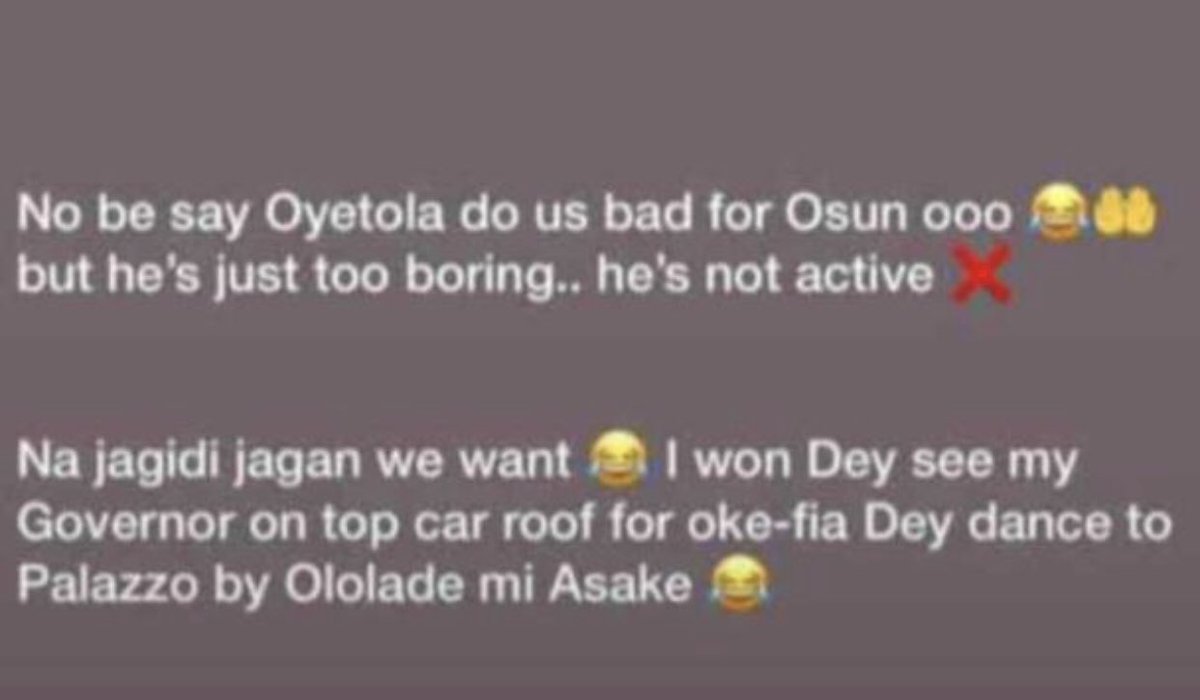 KareemKodir's tweet photo. Ajeh 😂. 

Abeg announce something make I go dance Buga won with Imole for oke-fia 😂
#OsunDecides2022 #Inconclusive #Oyetola #Portable #Bigwiz #davido 
@davido @AAdeleke_01 https://t.co/LWwVGCdCnq