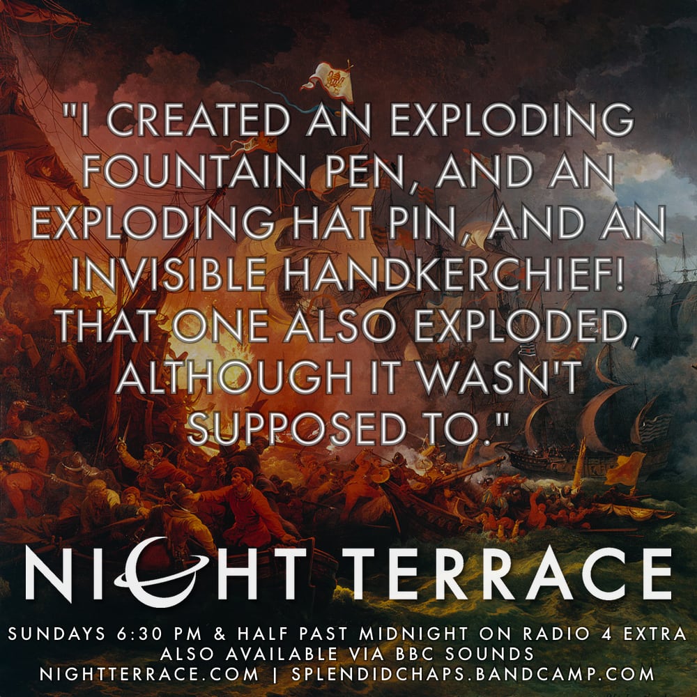 Night Terrace (@nightterrace) on Twitter photo Coming up in two hours on <a href="/BBCRadio4/">BBC Radio 4</a> Extra - the penultimate episode of #NightTerrace!
Eddie is stuck in an ex-DEPARTMENT scientist's time-travelling house...but this time he's the responsible one! Guest starring <a href="/andrewjhansen/">Andrew Hansen</a> as Horatio Gray. Coming up in two hours on <a href="/BBCRadio4/">BBC Radio 4</a> Extra - the penultimate episode of #NightTerrace!
Eddie is stuck in an ex-DEPARTMENT scientist's time-travelling house...but this time he's the responsible one! Guest starring <a href="/andrewjhansen/">Andrew Hansen</a> as Horatio Gray.