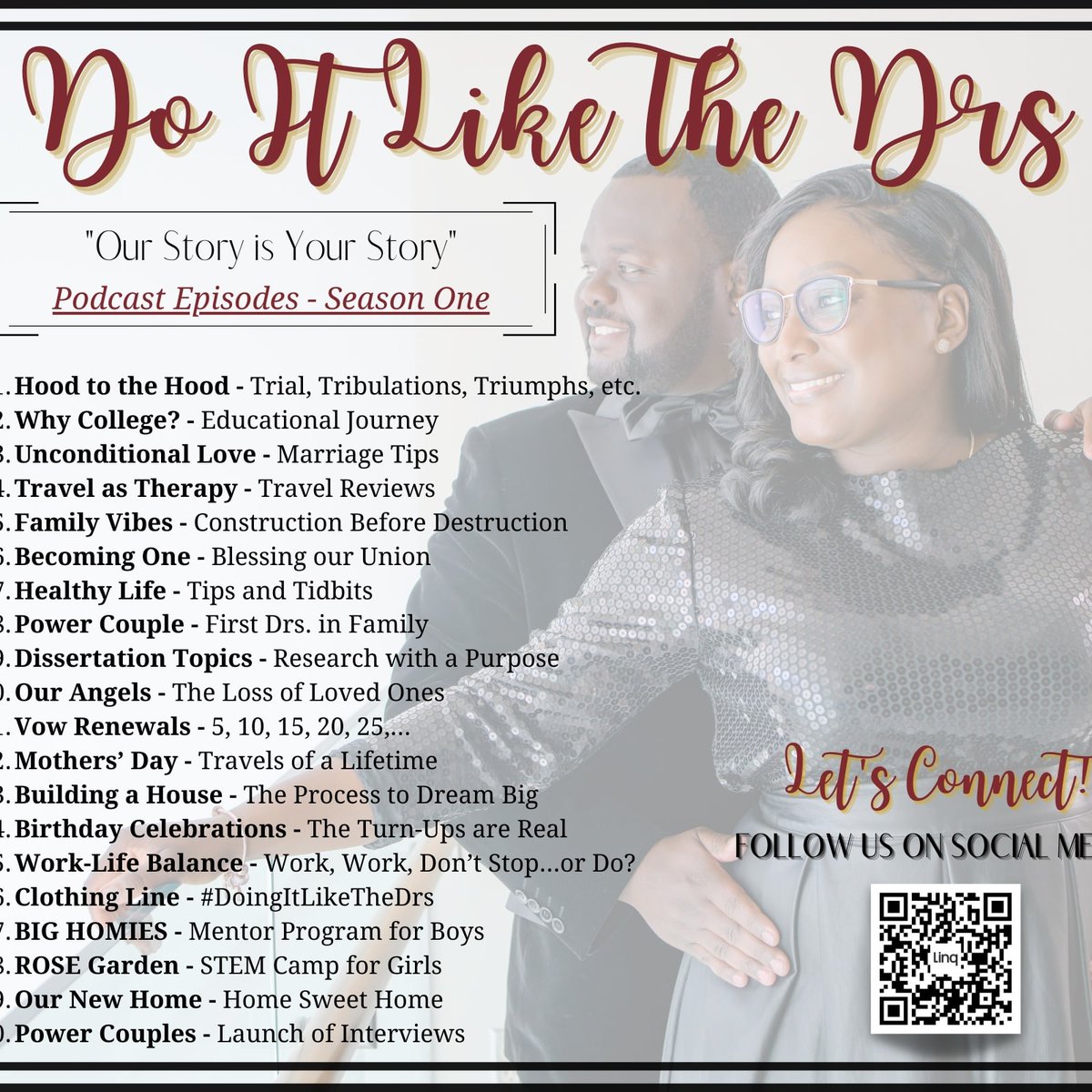 Let's Connect ~ Follow Us On Social Media
linqapp.com/do_it_like_the…

Do It Like The Drs, LLC
Content Creators
Oklahoma City, Oklahoma
 
Phone: (405) 9820029
Email: doitlikethedrs@gmail.com