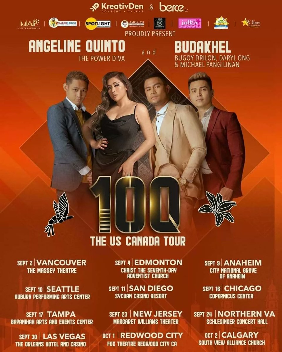 AngelineQFP's tweet photo. 12 Cities, 1 Celebration!

U.S and CANADA, 
Magkita kita po tayo this September and October para sa 10Q Concert with BUDAKHEL

A 10Q Concert Presentation reliving a story of hope through music!

#AngelineQuinto @LoveAQuinto https://t.co/yruHDcIj4W