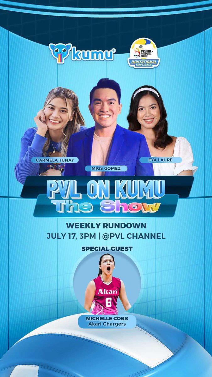 Woot! Mukhang may chikahan tayo mamayang 3pm with @carmelaloo08 , @eyalaureee, and @MigsGomez 🏐 and their special guest, Michelle Cobb! See you at 3pm on app.kumu.ph/pvl #PVL2022 #PVLonKumu #DeSERVEmoToOnKumu