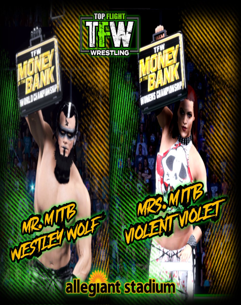TOPFLIGHTENT's tweet photo. This years Mr &amp; Ms Money In The Bank are @westleywolf &amp; @UndisputedElite Violent Violet! How long will they wait to cash in??? Maybe not til PUNKMANIA? Maybe 2morrow nite on BEATDOWN? Who knows? #WWE2K22 #efed #eSports #WrestlingCommunity #wrestling #mitb2022 https://t.co/g3CMKq14IV