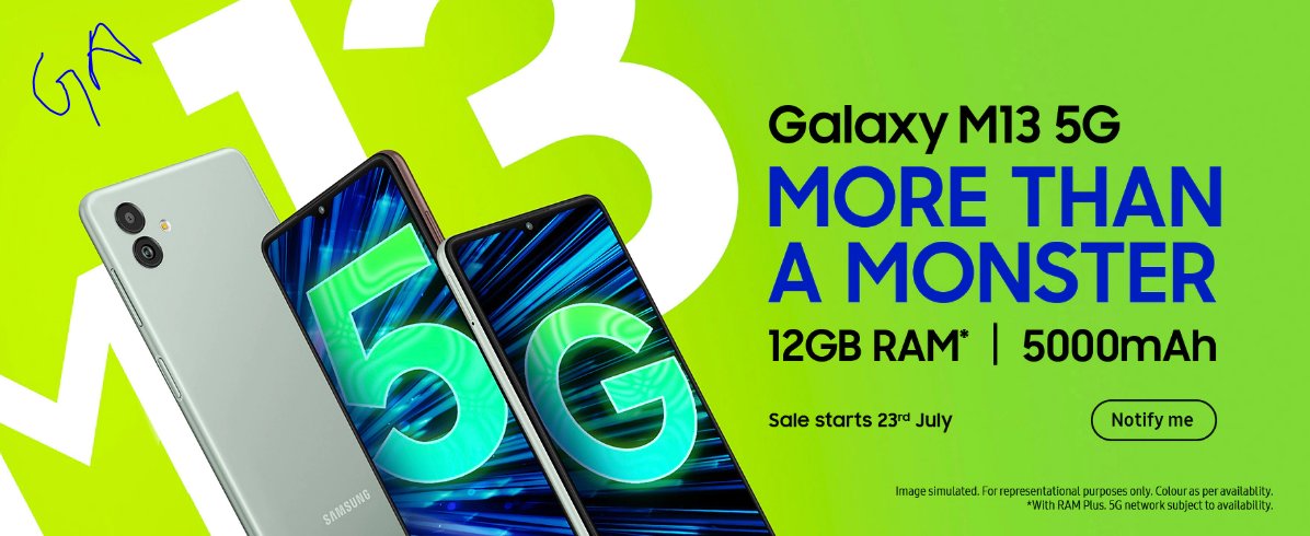 GadgetArena4's tweet photo. Samsung Galaxy M13 and Samsung Galaxy M13 5G has launched in India on Thursday.
To know More about the details, visit website at:
https://t.co/oU5LumhnWc
#Samsung #SamsungGalaxy #SamsungGalaxyM13 #SamsungGalaxyM135G https://t.co/UQEq3dakW0