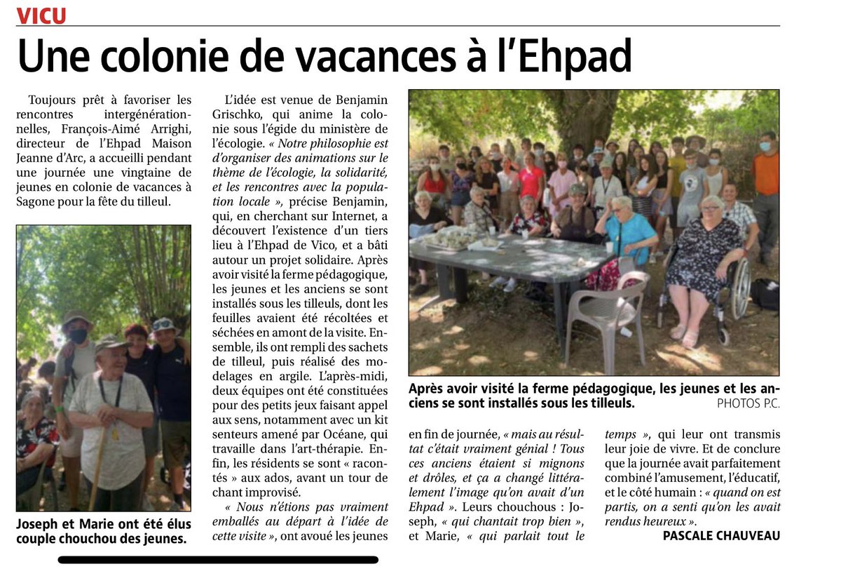arrighi43159041's tweet photo. Terzu-Locu « U chjosu di a vignarella » à l’Ehpad de Vicu, une journée d’échanges et de partage anciens-ados autour de l’écologie pour «  A festa di u tigliolu » 🌳 https://t.co/Xs2n4oFq51