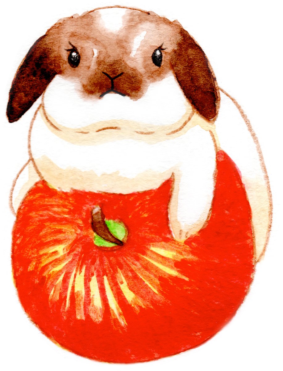 「リンリンボール的なリンゴで遊ぶうさぎ。#うさぎ #イラスト #フルーツ 」|スタジオレッキスのイラスト