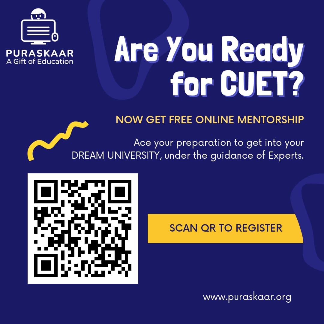 PuraskaarNGO's tweet photo. At Puraskaar, we are organizing the first CUET mentoring session on July 17, 2022, at 4.00 PM. Our subject experts will guide, clarify your doubts, and make the preparation process simpler. 

#CUET2022 #Puraskaar #delhiuniversity #jnu 
#education https://t.co/Tmz4uVLWsO