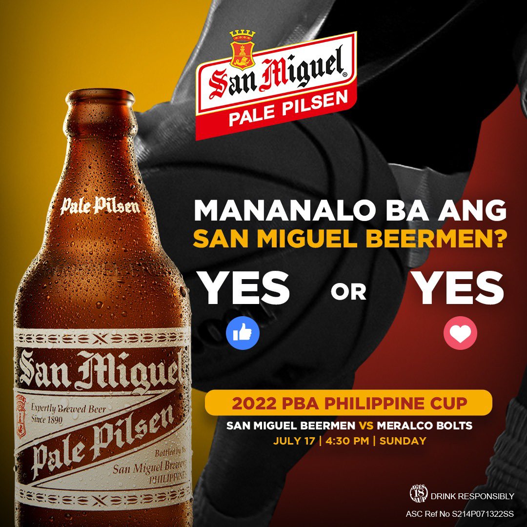PalePilsenSMB's tweet photo. Alamin mamayang 4:30PM kung mananalo ba ang San Miguel Beermen vs Meralco Bolts kasama ang malamig na sa San Miguel Pale Pilsen! #BeerCall #SarapLagingKasama #PBAGameTayoDito https://t.co/x7bHSZ7Nx4