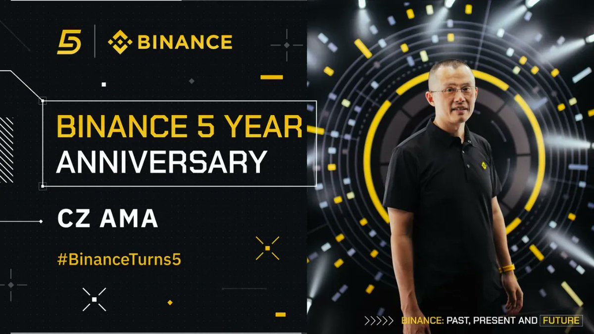 binance's tweet photo. If you missed @cz_binance's AMA at #BinanceTurns5 in Paris, or if you want to watch it again, here’s the full recap. 

Learn about #Binance’s upcoming features, our biggest challenges, and which Web3 technologies excite CZ the most. 

Watch here ➡️ https://t.co/QkaxABRiX0 https://t.co/GwV1WHmIMN