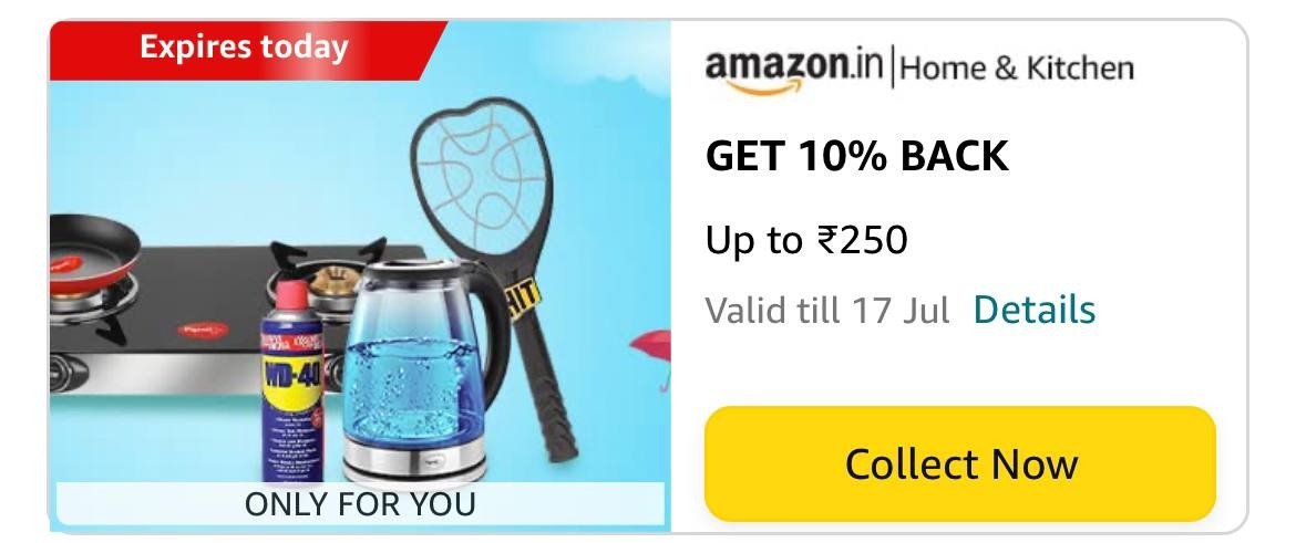 ViralOfferIndia's tweet photo. Amazon : Home Shopping Spree (Valid for Today)

 https://t.co/w4e6CNDL2i

10% Upto ₹250 Cashback : https://t.co/h79miqECFh https://t.co/AP0IZSjMGa
