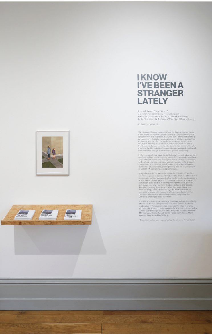 jonny_acheson's tweet photo. Official photos from the ‘I know I’ve been a stranger lately’ #art exhibition @NaughtonGallery @QUBelfast exploring physical /mental health through the lens of #comics and #illustrations. I guarantee it’s easier to learn about #Parkinsons here than reading a book @QUBGPSociety https://t.co/DLcyAedAqX
