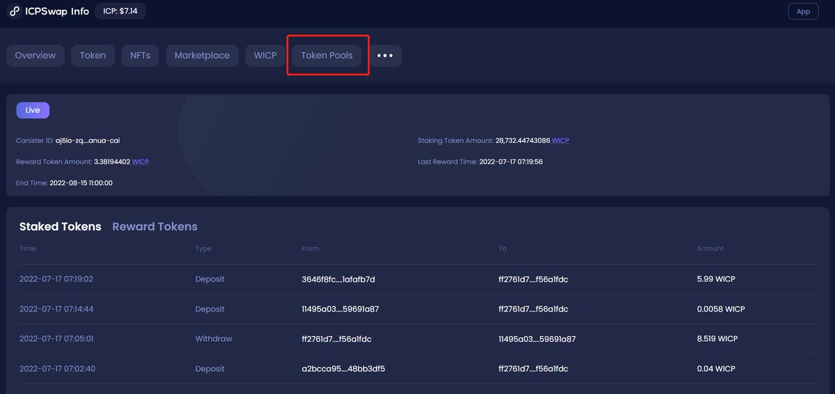 Token Pools records are already available on Info. Please check out here: 

info.icpswap.com/staking/pools