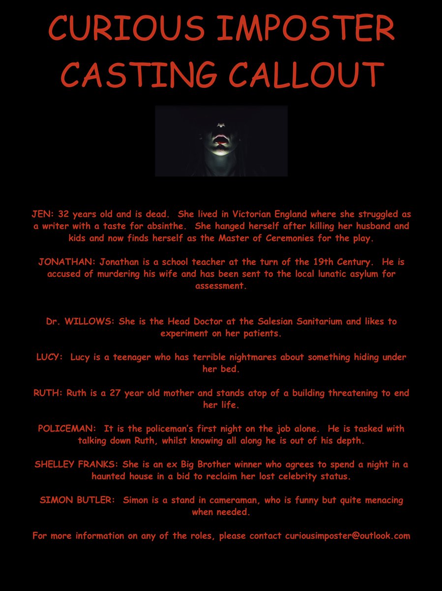 CuriousImposter's tweet photo. We are now looking for our cast.  #liverpool #casting #play #scary #horror #actor #cast #auditions https://t.co/6qexWY9fEL