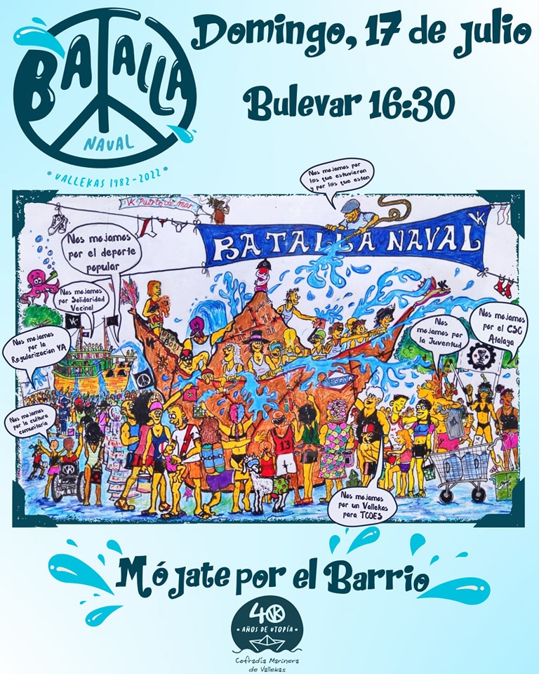 PortalVallecas's tweet photo. Ya quedan pocas horas para que dé comienzo la 40º #BatallaNavalVK2022 😁💦🔫🪣 ¡#MójateporELBARRIO!
A las 16:30h, la @cofradiavk levará ⚓ y surcará con su ⛵ las calles de #Vallekas proclamando un año más a nuestro barrio como #PuertodeMar
Más información https://t.co/ByD8yOU4Be https://t.co/bI20hTsVWo