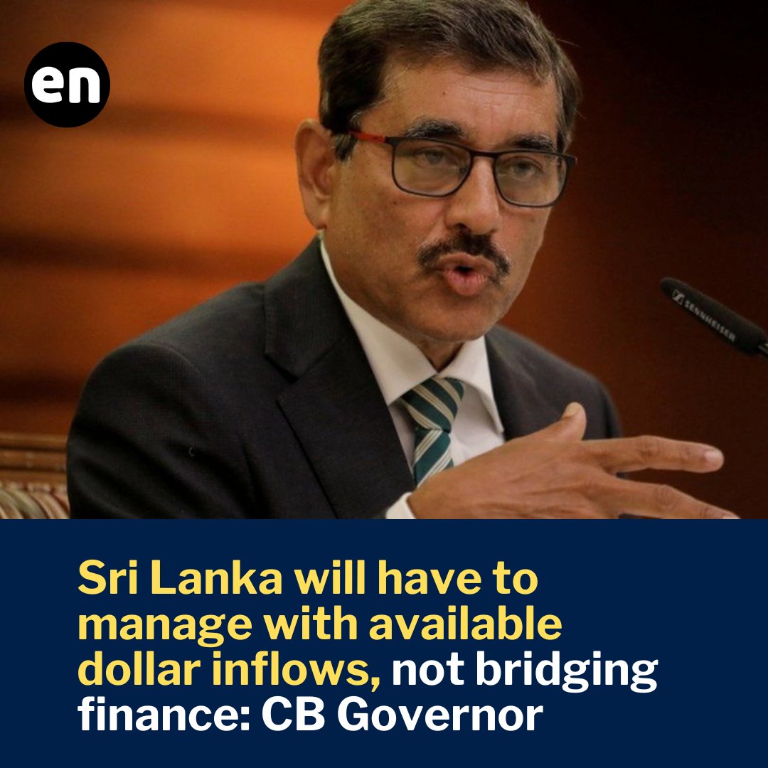 economynext's tweet photo. "We have 1 billion from exports, another 300 to 400 million from remittances. Then if we can curtail the imports to about 1.3 billion then we can we can manage the balance”- @CBSL Governor

#SriLanka #sl #lka #lk #slnews #newslk https://t.co/c3OOqsTStf
