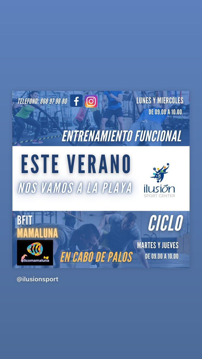 Mañana comenzamos, otra semana más, haciendo deporte en MAMALUNA, entrenamiento FUNCIONAL Y CICLO. Recuerda reservar en 868979880