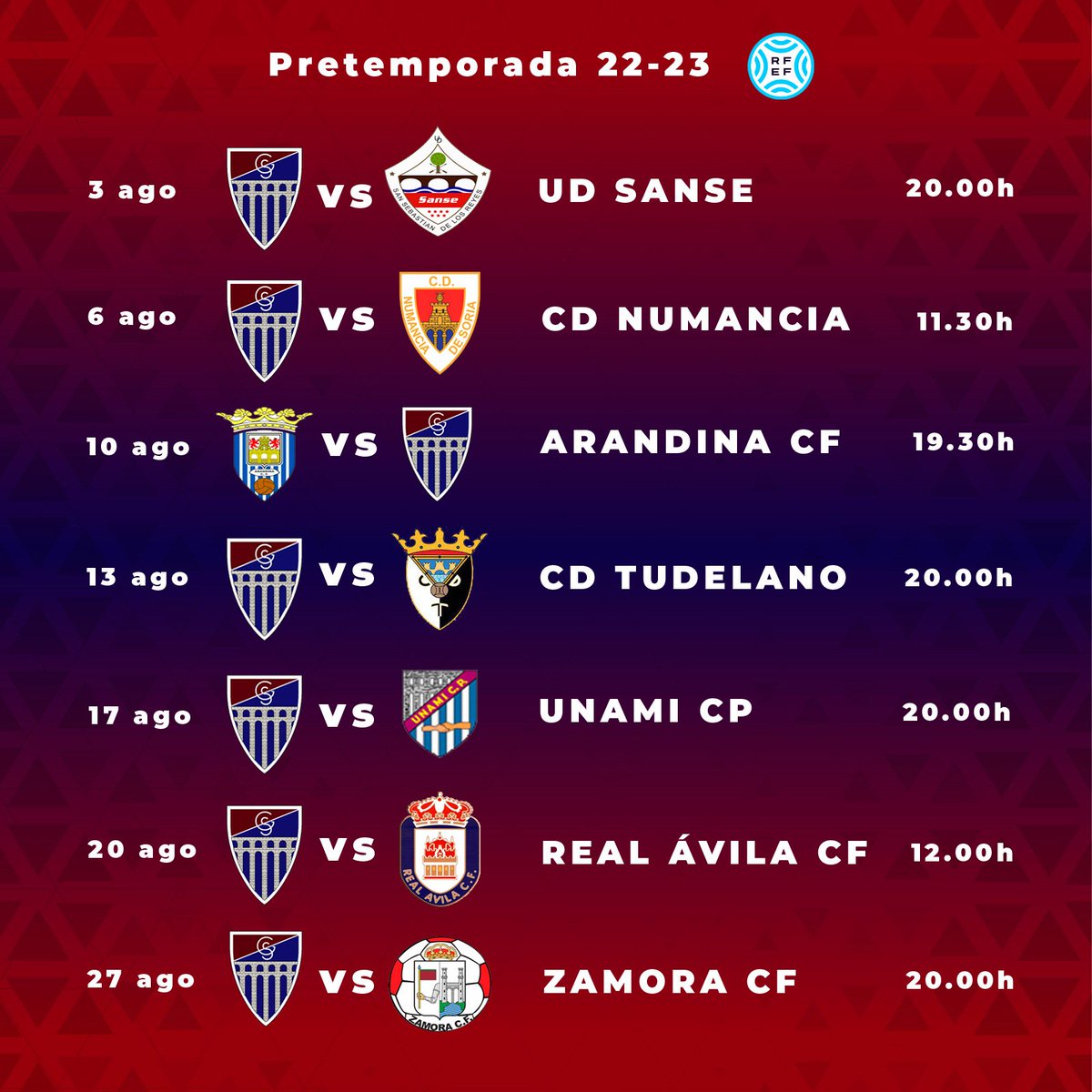 lagimnastica's tweet photo. 📢Calendario de los partidos de pretemporada, con alguna pequeña modificación horaria 
🚨 Como ya dijimos, alguno de los encuentros podría sufrir algún cambio por las necesidades de los clubes.
#AúpaSego🔵🔴 https://t.co/LzyhFzgnpl