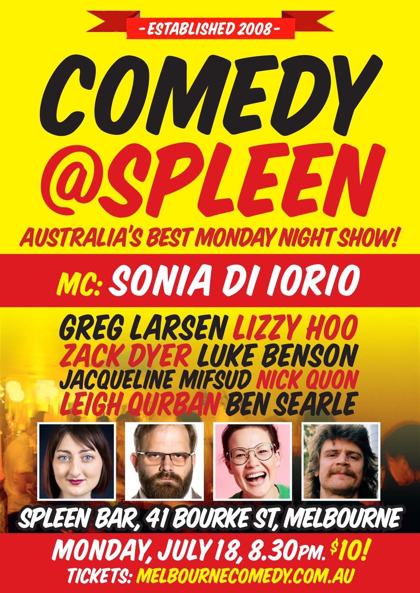ComedyAtSpleen's tweet photo. Monday!
We’re on, hosted by Sonia Di Iorio!
Tickets: https://t.co/Q7fEOtdyut https://t.co/HBAb3gWCkn