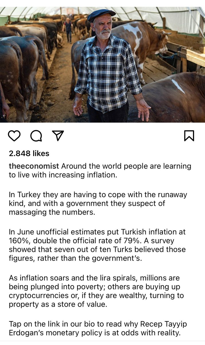 179yıllık, 35 milyon okuyuculu Ekonomist diyor ki:
Dünya enflasyon ile uğraşırken, Türkiye kontrolden çıkmış ve hükümetin oynadığı enflasyonla.
10 Türkün 7si hükümetin rakamlarına inanmıyor. Milyonlar fakirleşiyor.
Erdoğan’ın ekonomi politikası gerçeklerle uyuşmuyor.
Tercih sizin